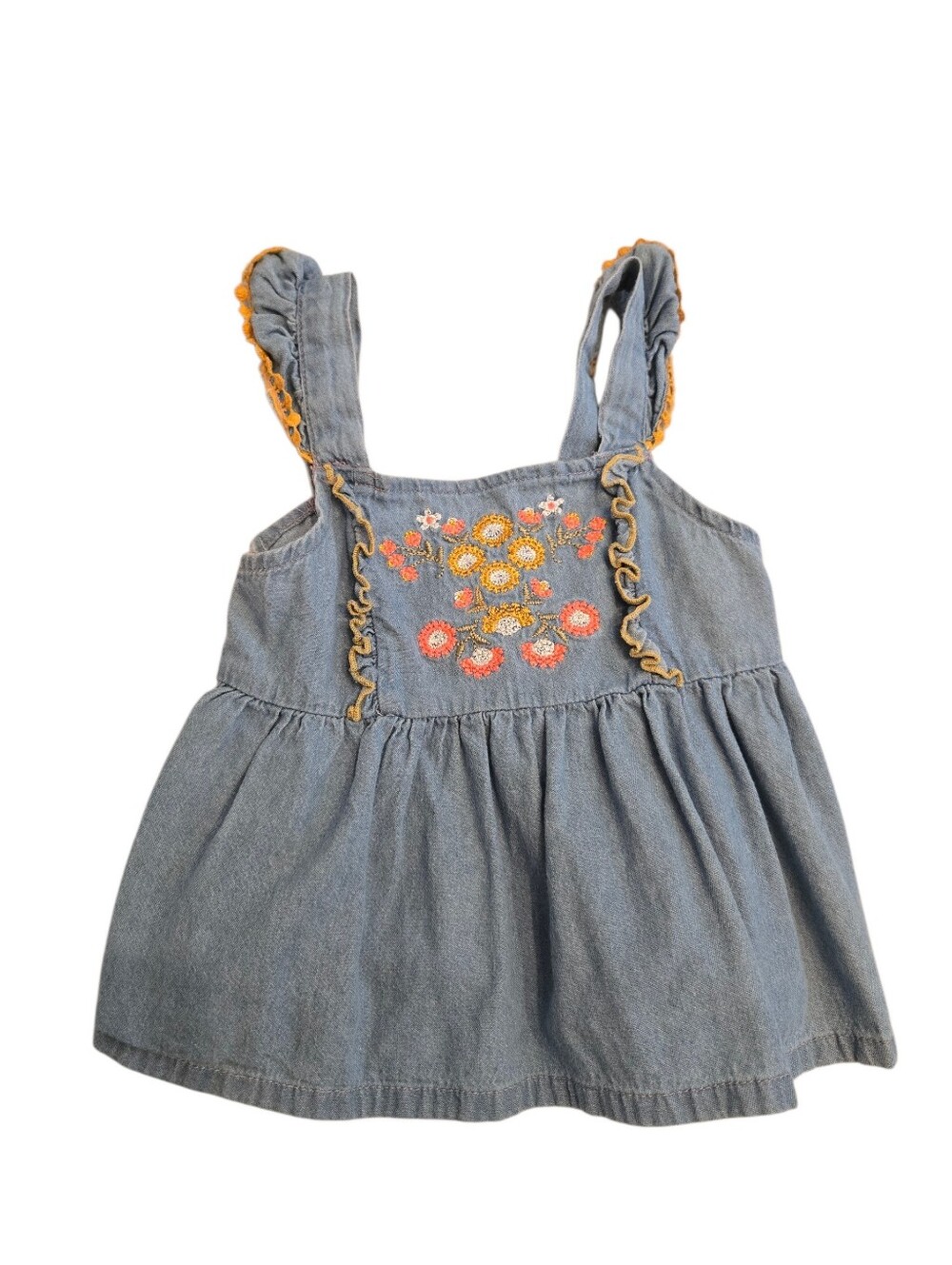 Little Lass Embroidered Flowers Denim Tank Top